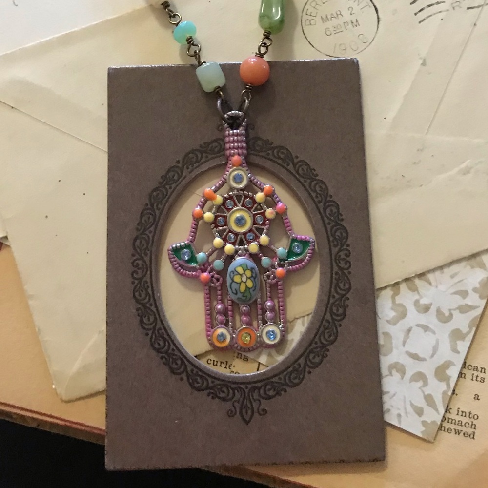 Bohemian Gypsy Hamsa Hand Assemblage Necklace New